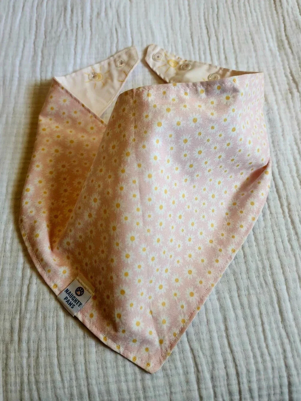 Naughty Paws XL Reversible Dog Bandana In Pink Daisy/Tiny Sun Print